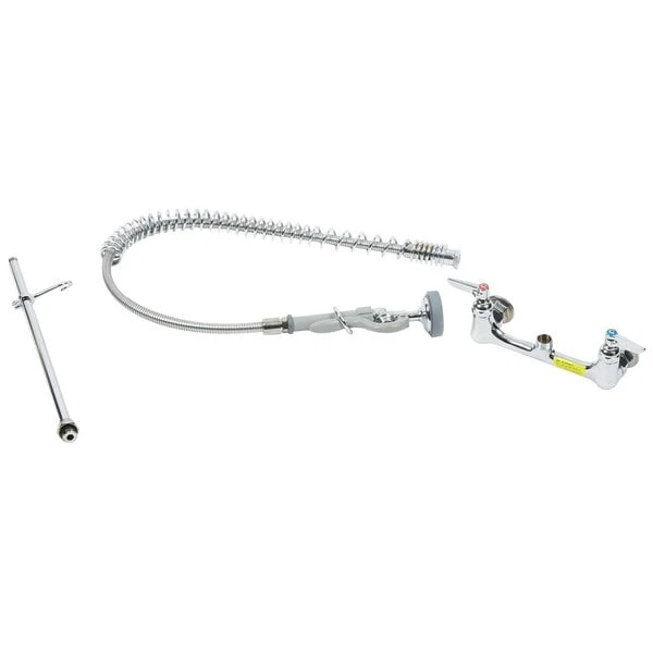 T&S Brass And Bronze Works T&S B-0133 EasyInstall Wall Mounted 34 1/2" High Pre-Rinse Faucet With Adjustable 8" Centers, 1.15 GPM Spray Valve, And 44" Hose - Image 4