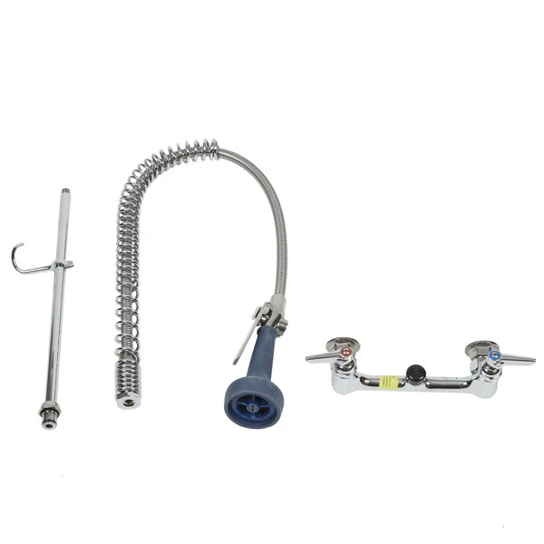 T&S Brass And Bronze Works T&S B-0133-08C EasyInstall Wall Mounted 33 1/4" High Pre-Rinse Faucet With Adjustable 8" Centers, Ergonomic Low Flow Spray Valve, And 44" Hose - Image 6