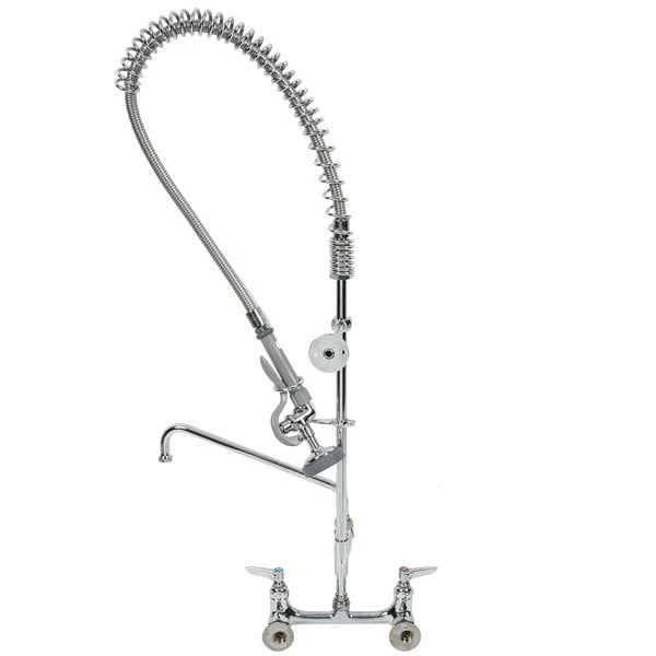 T&S Brass And Bronze Works T&S B-0133-12-CR-B EasyInstall Wall Mounted 37 1/2" High Pre-Rinse Faucet With Adjustable 8" Centers, 1.15 GPM Spray Valve, 44" Hose, 12" Add-On Faucet, And 6" Wall Bracket - Image 3