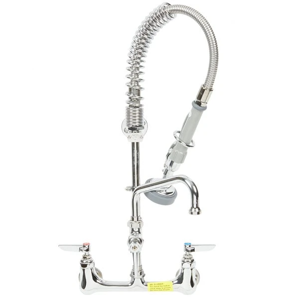 T&S Brass And Bronze Works T&S MPZ-8WLN-06 EasyInstall Wall Mounted 22 1/8" High Mini Pre-Rinse Faucet With Adjustable 8" Centers, 1.15 GPM Spray Valve, 24" Hose, 6" Add-On Faucet, And 6" Wall Bracket - Image 2
