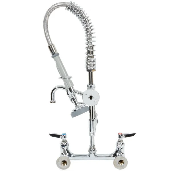 T&S Brass And Bronze Works T&S MPZ-8WLN-06 EasyInstall Wall Mounted 22 1/8" High Mini Pre-Rinse Faucet With Adjustable 8" Centers, 1.15 GPM Spray Valve, 24" Hose, 6" Add-On Faucet, And 6" Wall Bracket - Image 3