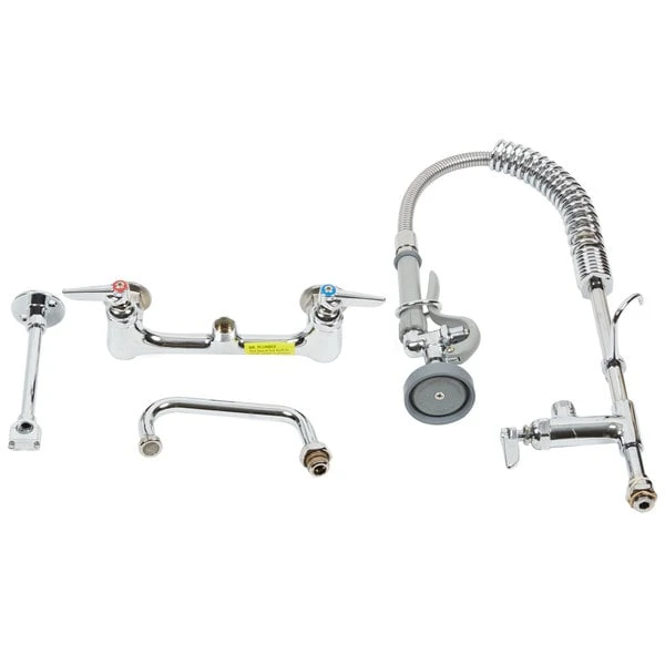T&S Brass And Bronze Works T&S MPZ-8WLN-06 EasyInstall Wall Mounted 22 1/8" High Mini Pre-Rinse Faucet With Adjustable 8" Centers, 1.15 GPM Spray Valve, 24" Hose, 6" Add-On Faucet, And 6" Wall Bracket - Image 4