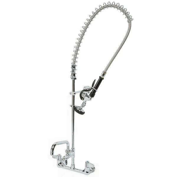 T&S Brass And Bronze Works Equip By T&S 5PR-8W06 Wall Mounted 35 3/4" High Pre-Rinse Faucet With 8" Adjustable Centers, 44" Hose, 6" Add-On Faucet, And 6" Wall Bracket - Image 3