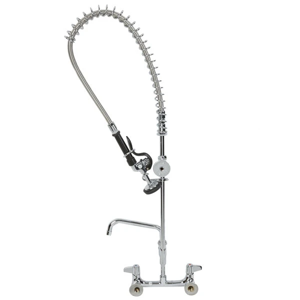 T&S Brass And Bronze Works Equip By T&S 5PR-8W08 Wall Mounted 35 3/4" High Pre-Rinse Faucet With 8" Adjustable Centers, 44" Hose, 8" Add-On Faucet, And 6" Wall Bracket - Image 4