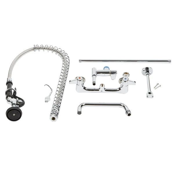 T&S Brass And Bronze Works Equip By T&S 5PR-8W08 Wall Mounted 35 3/4" High Pre-Rinse Faucet With 8" Adjustable Centers, 44" Hose, 8" Add-On Faucet, And 6" Wall Bracket - Image 5
