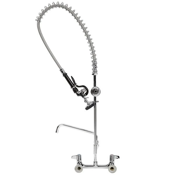 T&S Brass And Bronze Works Equip By T&S 5PR-8W10 Wall Mounted 42 1/2" High Pre-Rinse Faucet With 8" Adjustable Centers, 44" Hose, 10" Add-On Faucet, And 6" Wall Bracket - Image 4