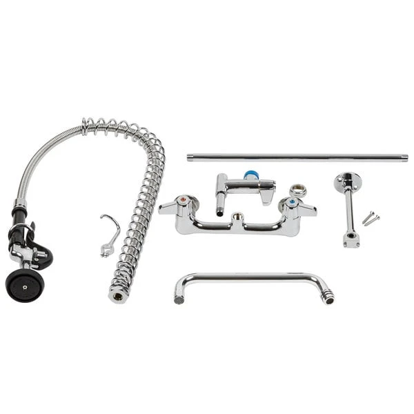 T&S Brass And Bronze Works Equip By T&S 5PR-8W10 Wall Mounted 42 1/2" High Pre-Rinse Faucet With 8" Adjustable Centers, 44" Hose, 10" Add-On Faucet, And 6" Wall Bracket - Image 5