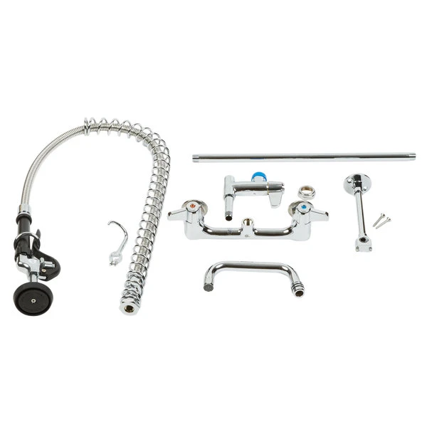 T&S Brass And Bronze Works Equip By T&S 5PR-8W06 Wall Mounted 35 3/4" High Pre-Rinse Faucet With 8" Adjustable Centers, 44" Hose, 6" Add-On Faucet, And 6" Wall Bracket - Image 6