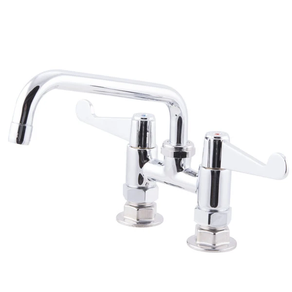 T&S Brass And Bronze Works Equip By T&S 5F-4DWX08 Deck Mounted Faucet With 8 1/8" Swing Spout, 4" Adjustable Centers, 5.2 GPM Laminar Flow Device, Cerama Cartridges, And Wrist Handles