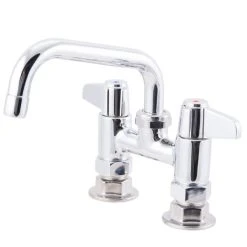 T&S Brass And Bronze Works Equip By T&S 5F-4DLX06 Deck Mounted Faucet With 4" Adjustable Centers, 6 1/8" Swing Spout, 5.2 GPM Laminar Flow Device, Cerama Cartridges, And Lever Handles