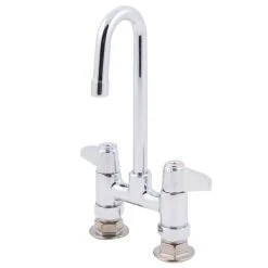 T&S Brass And Bronze Works Equip By T&S 5F-4DLX03 Deck Mounted Faucet With 2 13/16" Gooseneck Spout, 4" Centers, Laminar Flow Device, And Lever Handles