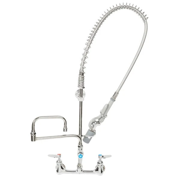 T&S Brass And Bronze Works T&S B-0154-CR-C Wall Mounted 31 3/4" High Pre-Rinse Faucet With Adjustable 8" Centers, 0.65 GPM Spray Valve, 44" Hose, 15" Double-Jointed Add-On Faucet, And 6" Wall Bracket - Image 2