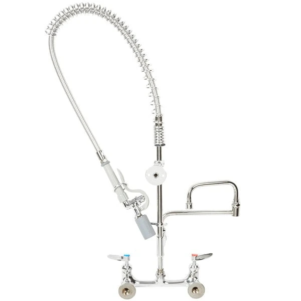 T&S Brass And Bronze Works T&S B-0154-CR-C Wall Mounted 31 3/4" High Pre-Rinse Faucet With Adjustable 8" Centers, 0.65 GPM Spray Valve, 44" Hose, 15" Double-Jointed Add-On Faucet, And 6" Wall Bracket - Image 3