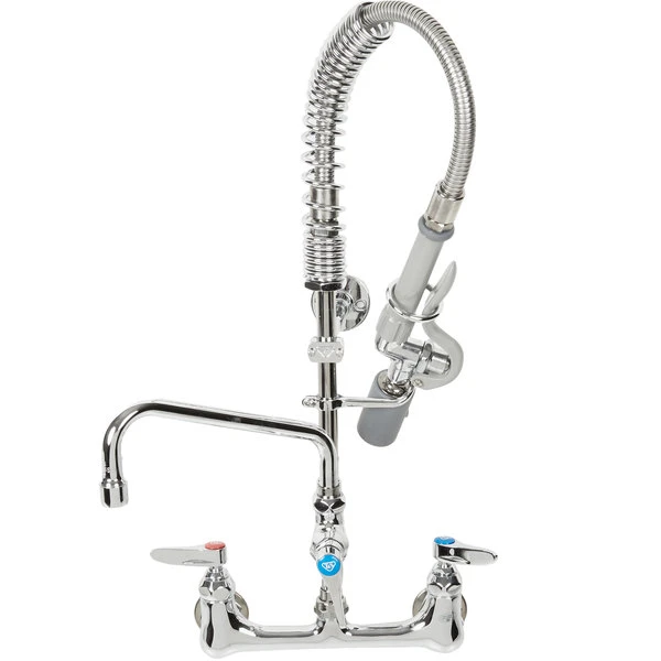 T&S Brass And Bronze Works T&S MPY-8WLN-08 EasyInstall Wall Mounted 22 1/4" High Mini Pre-Rinse Faucet With Adjustable 8" Centers, Low Flow Spray Valve, 24" Hose, 8" Add-On Faucet, And 6" Wall Bracket - Image 2