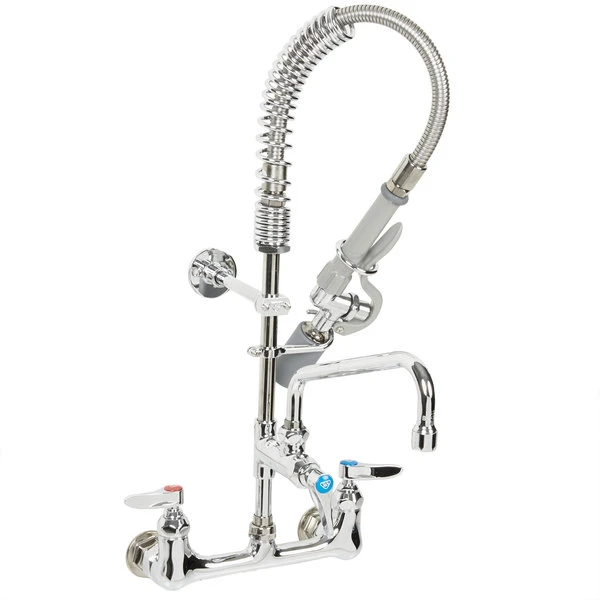 T&S Brass And Bronze Works T&S MPY-8WLN-08 EasyInstall Wall Mounted 22 1/4" High Mini Pre-Rinse Faucet With Adjustable 8" Centers, Low Flow Spray Valve, 24" Hose, 8" Add-On Faucet, And 6" Wall Bracket - Image 3