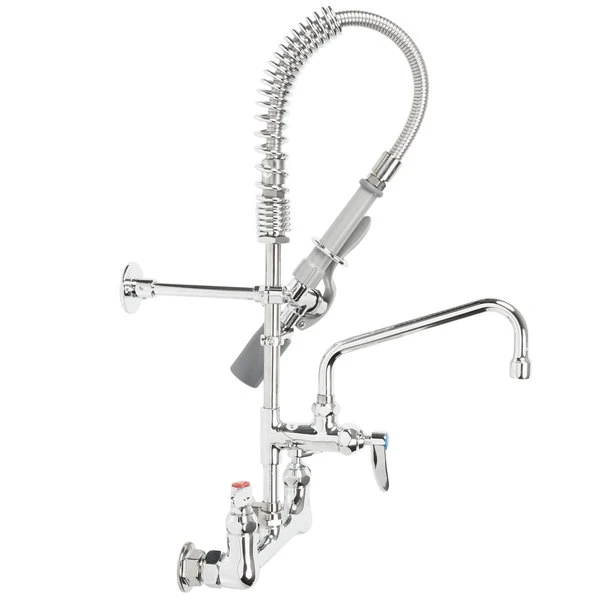 T&S Brass And Bronze Works T&S MPY-8WLN-08 EasyInstall Wall Mounted 22 1/4" High Mini Pre-Rinse Faucet With Adjustable 8" Centers, Low Flow Spray Valve, 24" Hose, 8" Add-On Faucet, And 6" Wall Bracket - Image 4