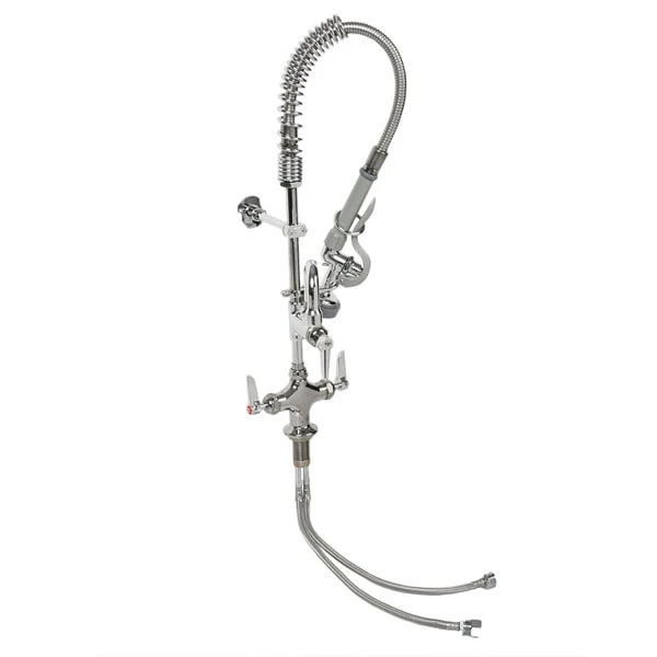 T&S Brass And Bronze Works T&S MPZ-2DLN-06-CR EasyInstall Deck Mounted 24 13/16" High Mini Pre-Rinse Faucet With Flex Inlets, 24" Hose, 6" Add-On Faucet, And 6" Wall Bracket - Image 2