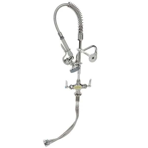 T&S Brass And Bronze Works T&S MPZ-2DLN-06-CR EasyInstall Deck Mounted 24 13/16" High Mini Pre-Rinse Faucet With Flex Inlets, 24" Hose, 6" Add-On Faucet, And 6" Wall Bracket - Image 4