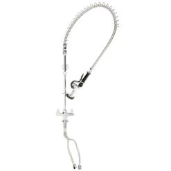 T&S Brass And Bronze Works Equip By T&S 5PR-2S00 Deck Mounted 34 1/4" High Pre-Rinse Faucet With Flex Inlets, 44" Hose, And 6" Wall Bracket