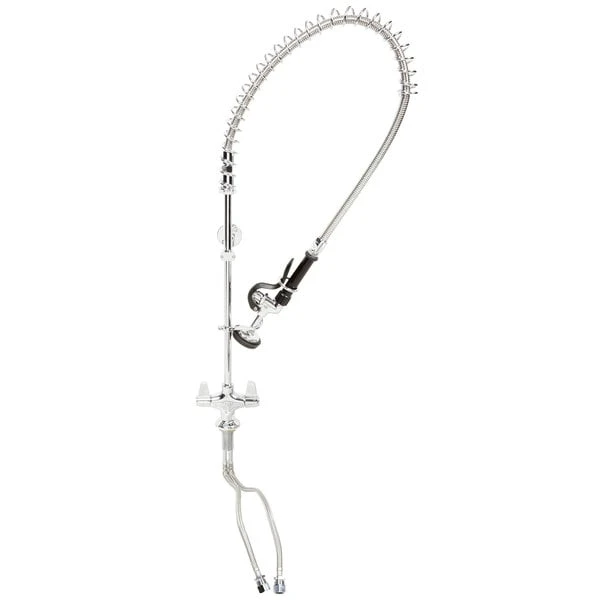 T&S Brass And Bronze Works Equip By T&S 5PR-2S00 Deck Mounted 34 1/4" High Pre-Rinse Faucet With Flex Inlets, 44" Hose, And 6" Wall Bracket