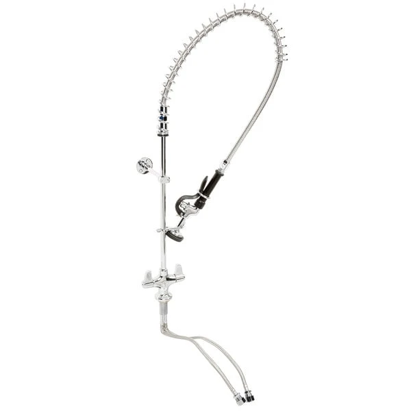 T&S Brass And Bronze Works Equip By T&S 5PR-2S00 Deck Mounted 34 1/4" High Pre-Rinse Faucet With Flex Inlets, 44" Hose, And 6" Wall Bracket - Image 2