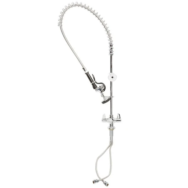 T&S Brass And Bronze Works Equip By T&S 5PR-2S00 Deck Mounted 34 1/4" High Pre-Rinse Faucet With Flex Inlets, 44" Hose, And 6" Wall Bracket - Image 3