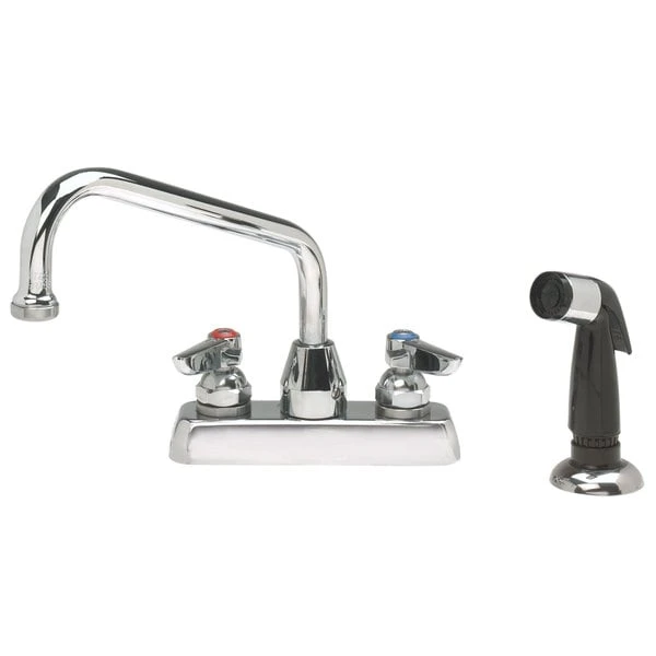 Advance Tabco A-29 Deck Mount Faucet With 4" Centers, Gooseneck Nozzle, And Melt Down Spray Nozzle