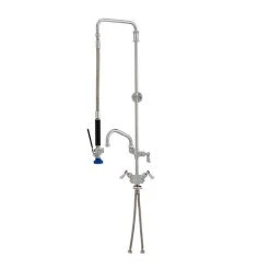 Fisher 50644 Deck Mounted Pre-Rinse Faucet With Flex Inlets, Swivel Arm, 8" Add-On Faucet, And Wall Bracket