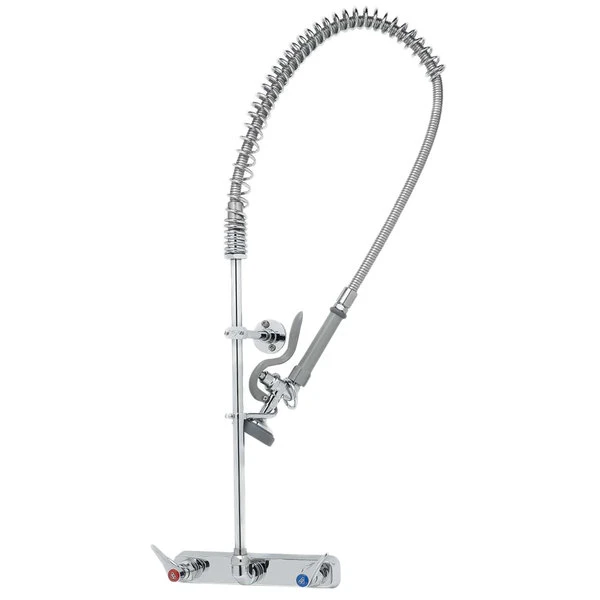 T&S Brass And Bronze Works T&S B-5125-B EasyInstall Wall Mounted Pre-Rinse Faucet With 8" Centers, 44" Hose, 1.15 GPM Spray Valve, And Eterna Cartridges