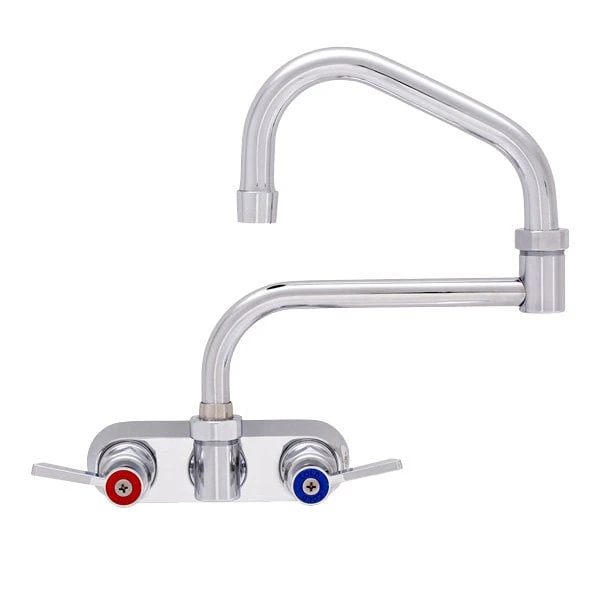 Fisher 61875 Wall Mounted Stainless Steel Faucet With 4" Centers, 21" Double-Jointed Swing Nozzle, 2.2 GPM Aerator, And Lever Handles