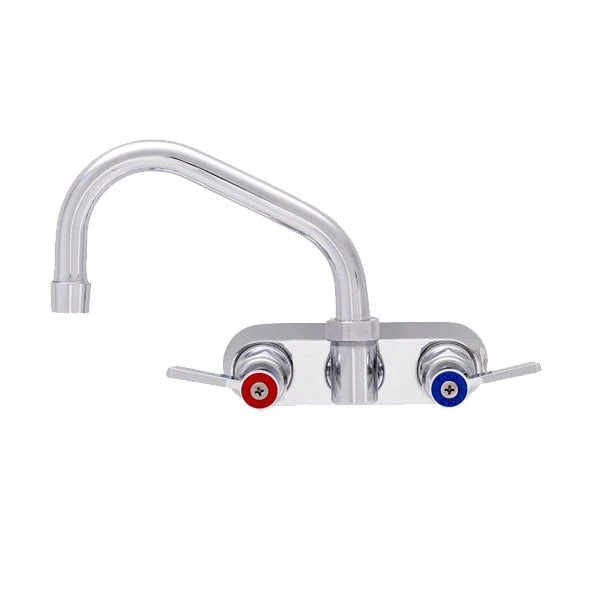 Fisher 62049 Backsplash Mounted Stainless Steel Faucet With 4" Centers, 12" Swing Nozzle, 2.2 GPM Aerator, And Lever Handles