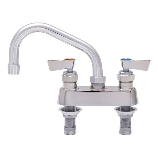 Fisher 53740 Deck Mounted Stainless Steel Faucet With 4" Centers, 6" Swing Spout, 2.2 GPM Aerator, And Lever Handles