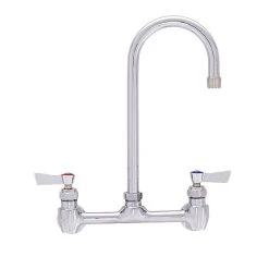 Fisher 53260 Wall Mounted Stainless Steel Faucet With 8" Centers, 3 1/2" Swivel Gooseneck Nozzle, 2.2 GPM Aerator, And Lever Handles