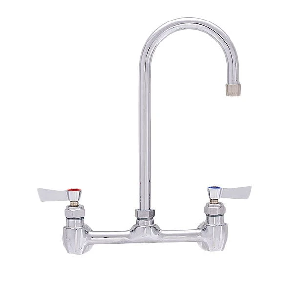 Fisher 53260 Wall Mounted Stainless Steel Faucet With 8" Centers, 3 1/2" Swivel Gooseneck Nozzle, 2.2 GPM Aerator, And Lever Handles