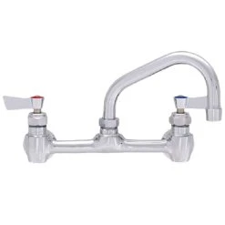Fisher 60836 Backsplash Mounted Stainless Steel Faucet With 8" Centers, 12" Swing Nozzle, 2.2 GPM Aerator, And Lever Handles