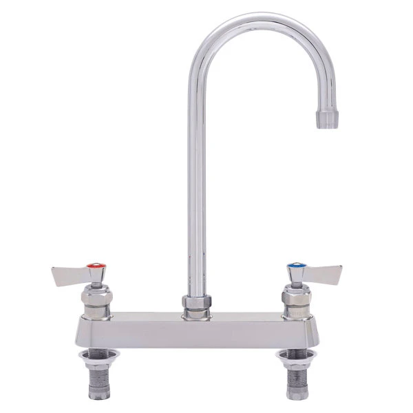Fisher 57789 Deck Mounted Stainless Steel Faucet With 8" Centers, 5 1/2" Swivel Gooseneck Nozzle, 2.2 GPM Aerator, And Lever Handles