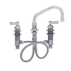 Fisher 59145 Deck Mounted Stainless Steel Faucet With Widespread Deck, 8" Swing Nozzle, 2.2 GPM Aerator, And Lever Handles