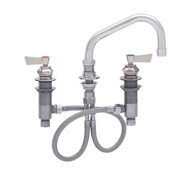 Fisher 59145 Deck Mounted Stainless Steel Faucet With Widespread Deck, 8" Swing Nozzle, 2.2 GPM Aerator, And Lever Handles