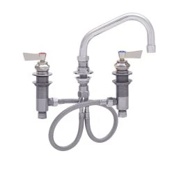 Fisher 59188 Deck Mounted Stainless Steel Faucet With Widespread Deck, 14" Swing Nozzle, 2.2 GPM Aerator, And Lever Handles