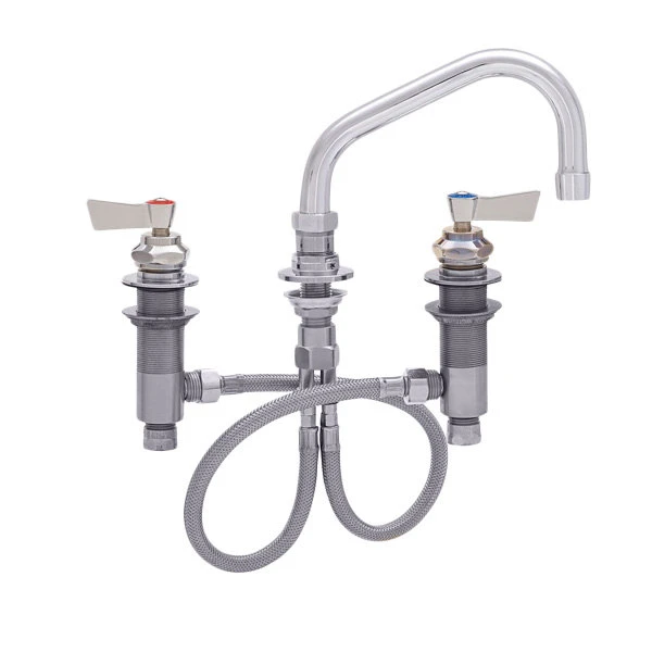 Fisher 59188 Deck Mounted Stainless Steel Faucet With Widespread Deck, 14" Swing Nozzle, 2.2 GPM Aerator, And Lever Handles