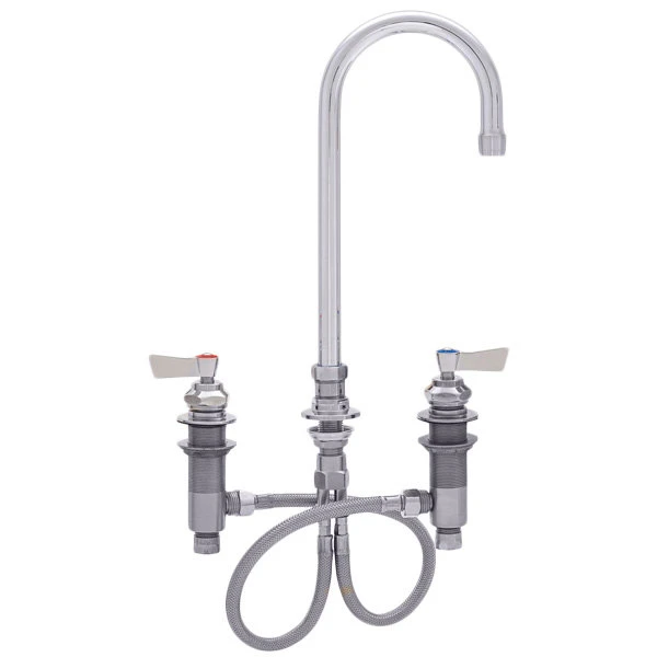 Fisher 59277 Deck Mounted Stainless Steel Faucet With Widespread Deck, 3 1/2" Swivel Gooseneck Nozzle, 2.2 GPM Aerator, And Lever Handles
