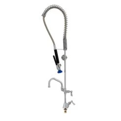 Fisher 68020 Deck Mounted Stainless Steel Pre-Rinse Faucet With 36" Hose, 8" Add-On Faucet, And Wall Bracket