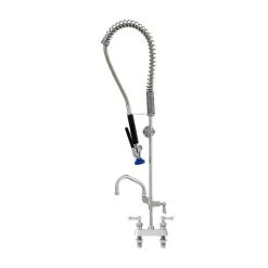 Fisher 36080 Deck Mounted Stainless Steel Pre-Rinse Faucet With 4" Centers, 30" Hose, 6" Add-On Faucet, Inline Vacuum Breaker, And Wall Bracket