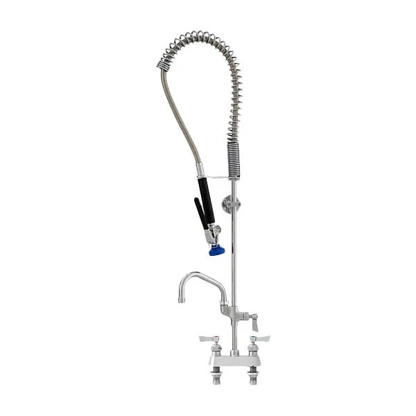 Fisher 36234 Deck Mounted Stainless Steel Pre-Rinse Faucet With 4" Centers, 30" Hose, 16" Add-On Faucet, Inline Vacuum Breaker, And Wall Bracket