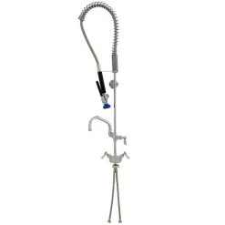 Fisher 36471 Deck Mounted Stainless Steel Pre-Rinse Faucet With Flex Inlets, 30" Hose, 6" Add-On Faucet, Inline Vacuum Breaker, And Wall Bracket