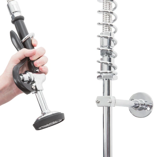 T&S Brass And Bronze Works Equip By T&S 5PR-4D12 Deck Mounted 38 1/4" High Pre-Rinse Faucet With 4" Adjustable Centers, 44" Hose, 12" Add-On Faucet, And 6" Wall Bracket - Image 3