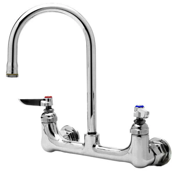 T&S Brass And Bronze Works Equip By T&S 5F-8WLB05 Wall Mounted Faucet With 5 9/16" Gooseneck Spout, 8" Centers, Laminar Flow Device, And Lever Handles