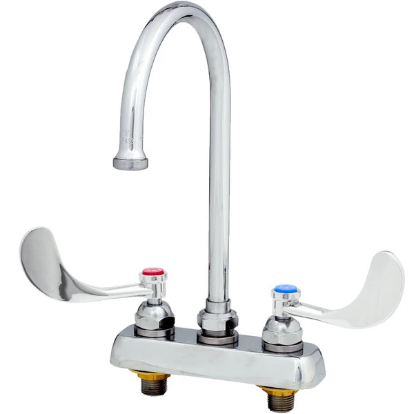 T&S Brass And Bronze Works T&S B-1141-XSCR4V22 Deck Mounted Workboard Faucet With 4" Centers, 5 3/4" Gooseneck Spout, 2.2 GPM Aerator, Cerama Cartridges, And Wrist Action Handles