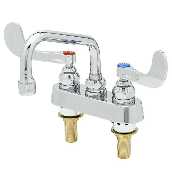 T&S Brass And Bronze Works T&S B-1110-XS-WH4 Deck Mounted Workboard Faucet With 4" Centers, 6" Swing Spout, 2.2 GPM Aerator, Eterna Cartridges, And Wrist Handles