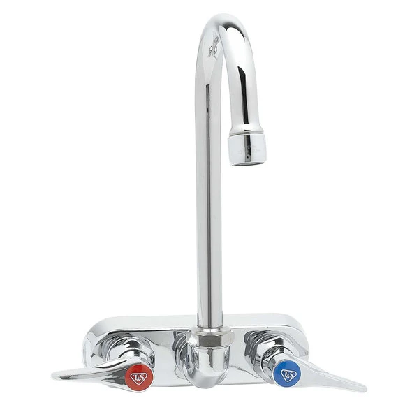 T&S Brass And Bronze Works T&S B-1146-02A-CR Wall Mounted Workboard Faucet With 4" Centers, 4 3/8" Gooseneck Spout, 2.2 GPM Aerator, Cerama Cartridges, And Lever Handles 3 T&S Brass And Bronze Works T&S B-1146-02A-CR Wall Mounted Workboard Faucet With 4" Centers, 4 3/8" Gooseneck Spout, 2.2 GPM Aerator, Cerama Cartridges, And Lever Handles